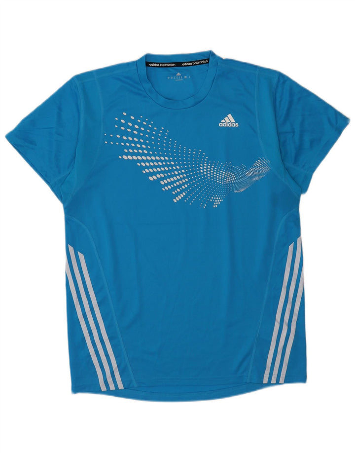 T-shirt da uomo Adidas Top in poliestere maculato blu medio