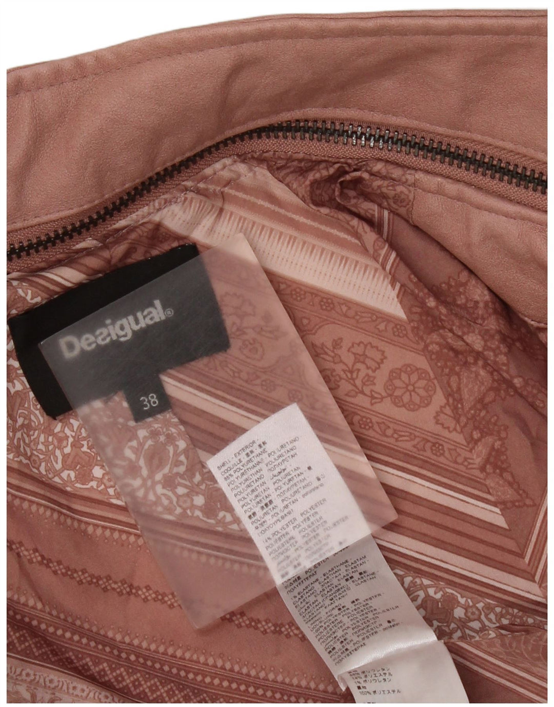 Desigual Giacca da motociclista in ecopelle da donna EU 38 Rosa medio floreale
