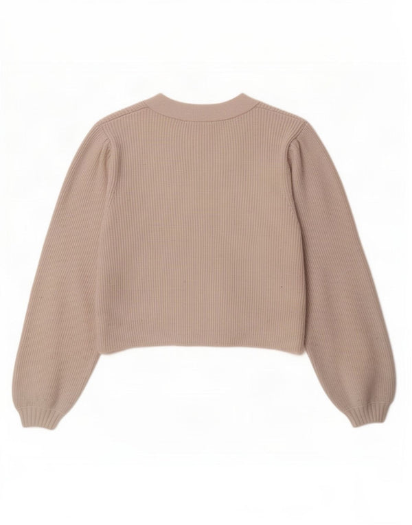Maglione cardigan corto da donna Zara UK 10 piccolo in viscosa bianco sporco