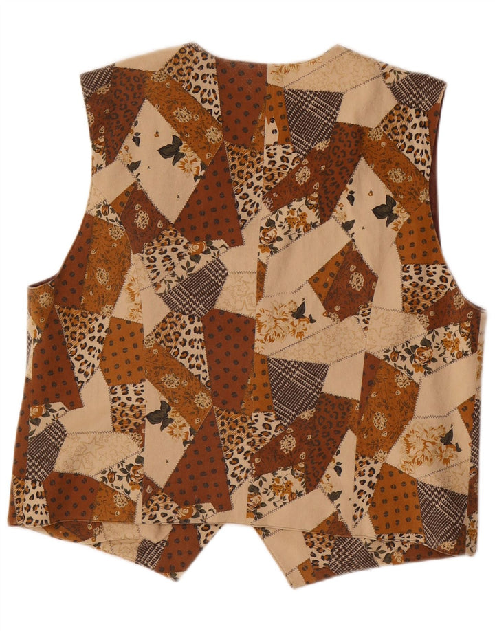 Gilet Vintage Bambina 15-16 Anni Triacetato Patchwork Marrone