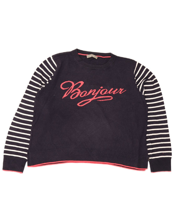 Maglione maglione girocollo con grafica da donna Oasis UK 16 grandi righe blu navy
