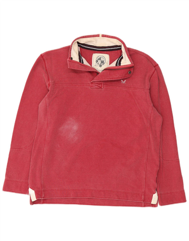 Crew Clothing Felpa da uomo con collo con zip, maglione grande, cotone rosso