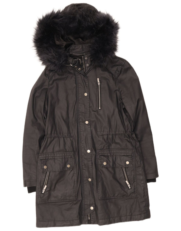 Giacca parka con cappuccio da donna MINT VELVET UK 14 grande cotone nero