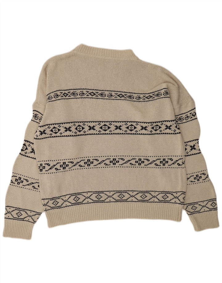 KAOS Uomo Maglione Girocollo Maglione Grande Bianco Fair Isle