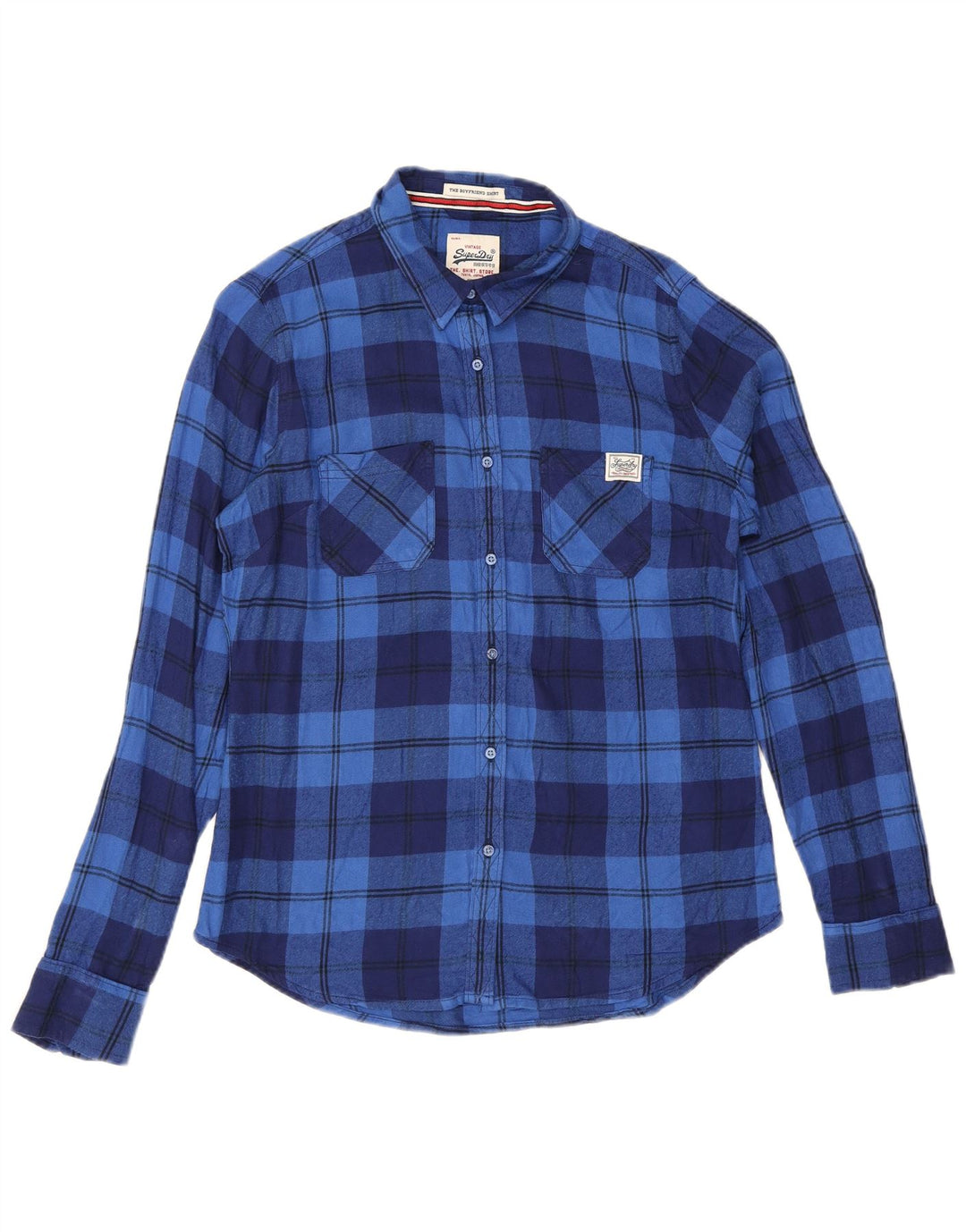 Camicia in flanella da donna Superdry UK 14 viscosa a quadri blu medio
