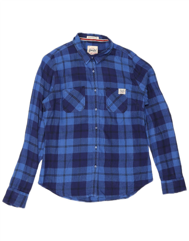 Camicia in flanella da donna Superdry UK 14 viscosa a quadri blu medio