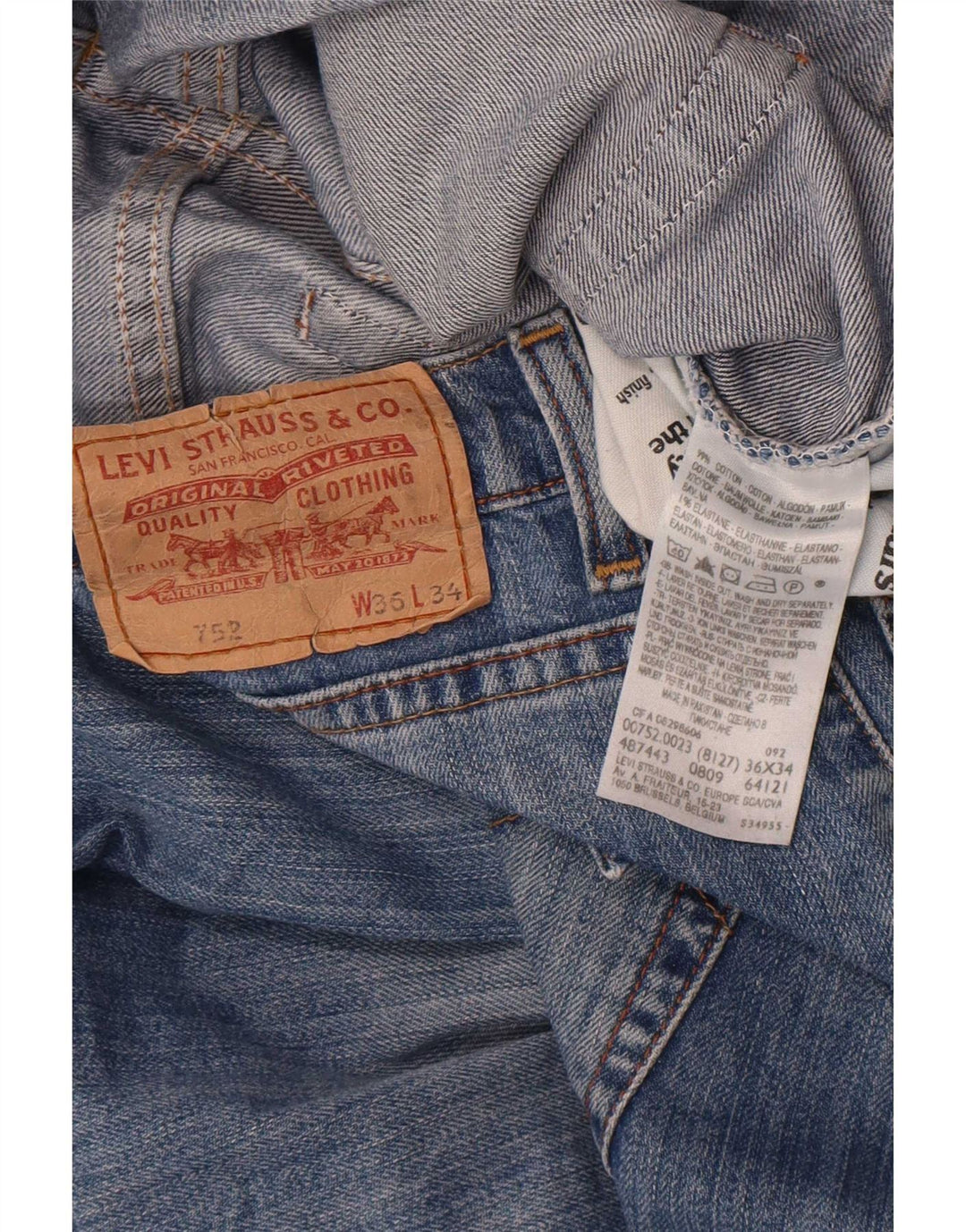 Levi's Uomo 752 Jeans dritti W36 L31 Cotone Blu