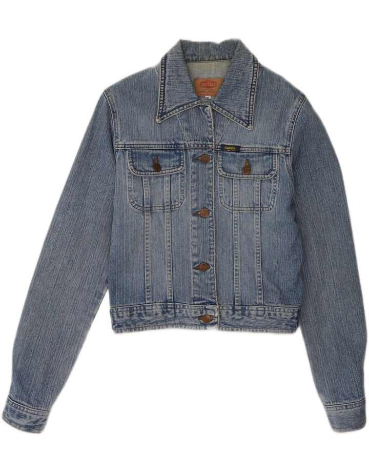 VINTAGE Womens Crop Denim Jacket UK 12 Medium Blue Cotton Vintage Vintage and Second-Hand Vintage from Messina Hembry 