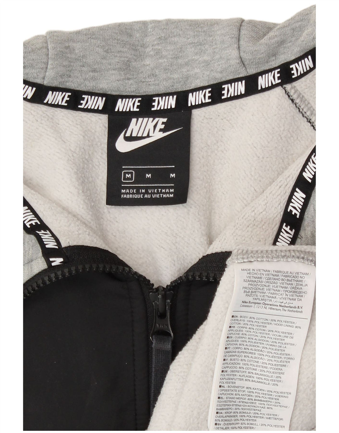 Felpa con cappuccio e zip grafica Nike da uomo in cotone color block grigio medio