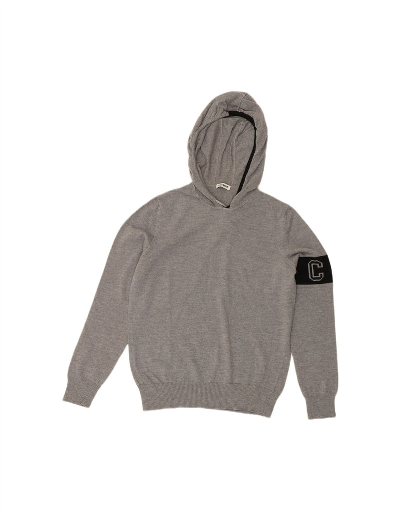 BIKKEMBERGS Womens Graphic Hoodie Jumper UK 14 Medium Grey Colourblock Vintage Bikkembergs and Second-Hand Bikkembergs from Messina Hembry 