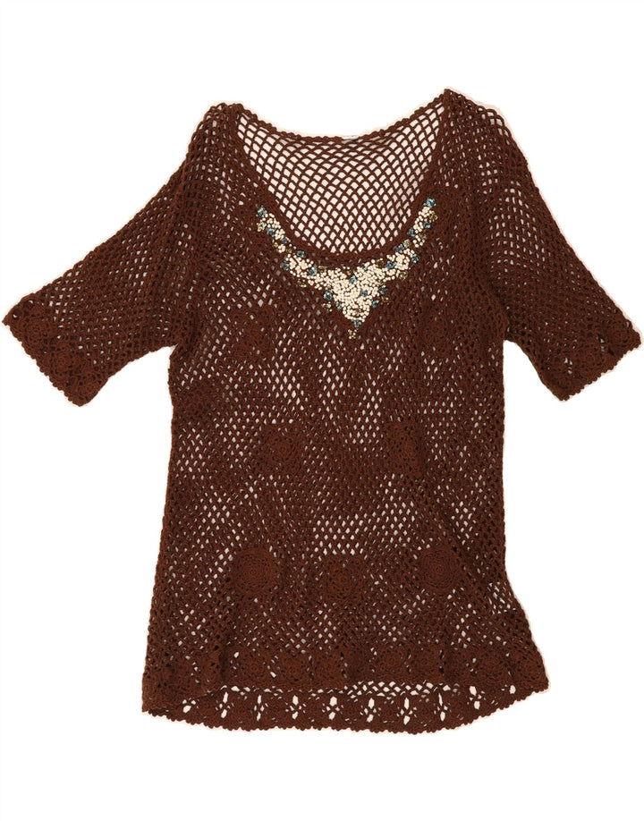 VINTAGE Womens Crochet Tunic Top UK 20 2XL Brown Vintage Vintage and Second-Hand Vintage from Messina Hembry 