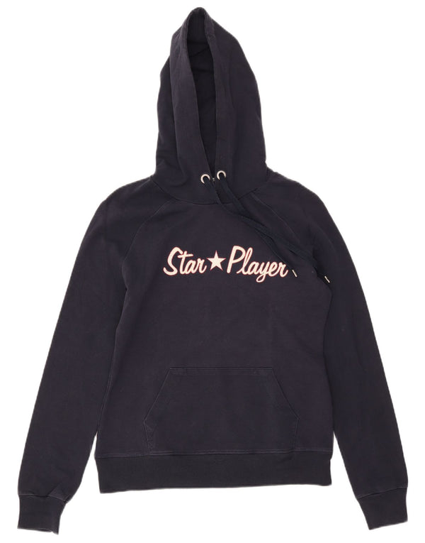 Maglione con cappuccio grafico da donna Converse UK 10 piccolo cotone blu navy