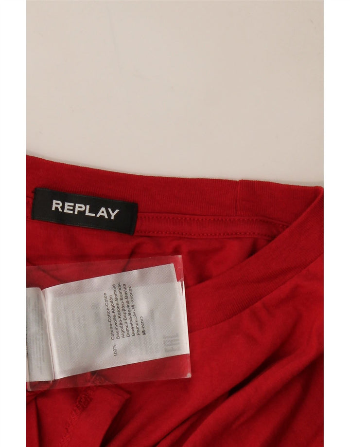 REPLAY Mens Graphic T-Shirt Top Medium Red Cotton