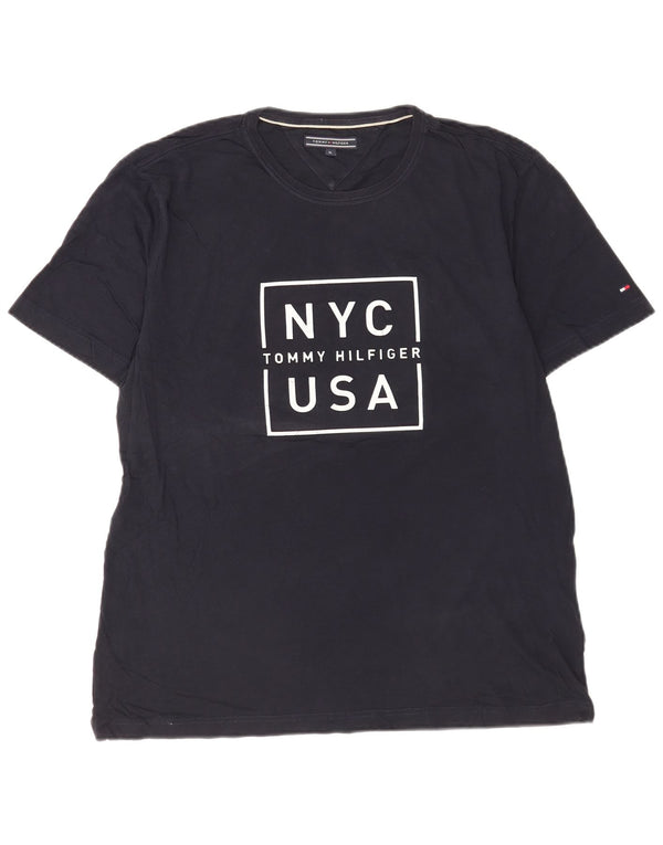 T-shirt grafica da uomo Tommy Hilfiger Top XL in cotone blu navy