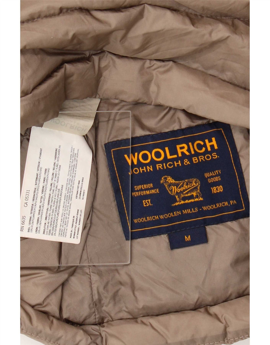 Giacca imbottita da donna Woolrich UK 12 Nylon marrone medio