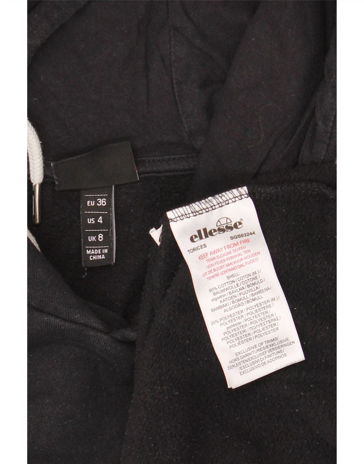 ELLESSE Maglione con cappuccio grafico oversize da donna UK 8 piccolo cotone nero