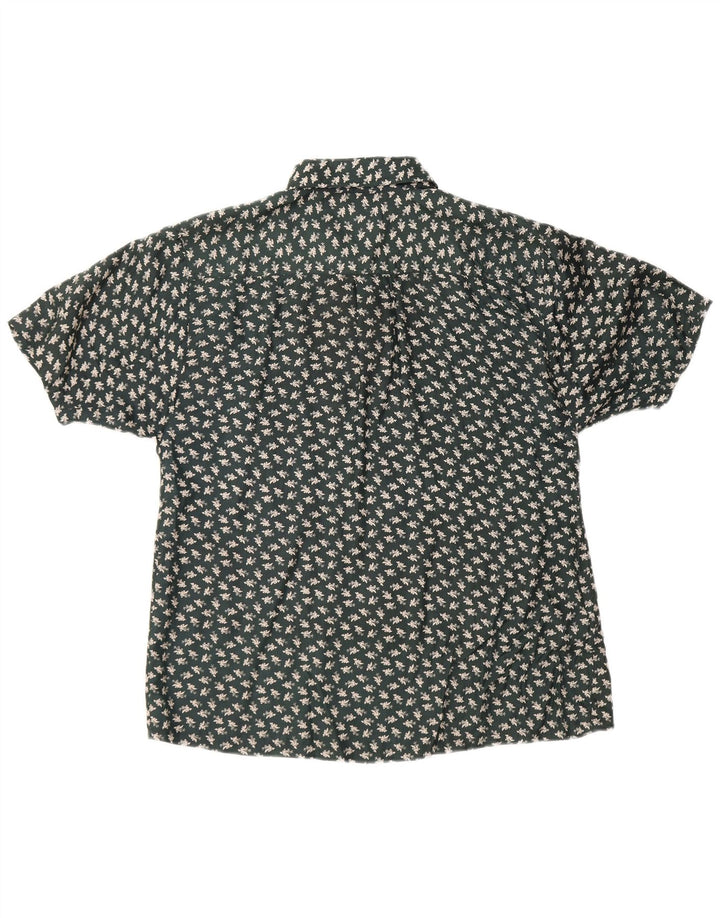 Camicia vintage da uomo a maniche corte in seta floreale verde grande
