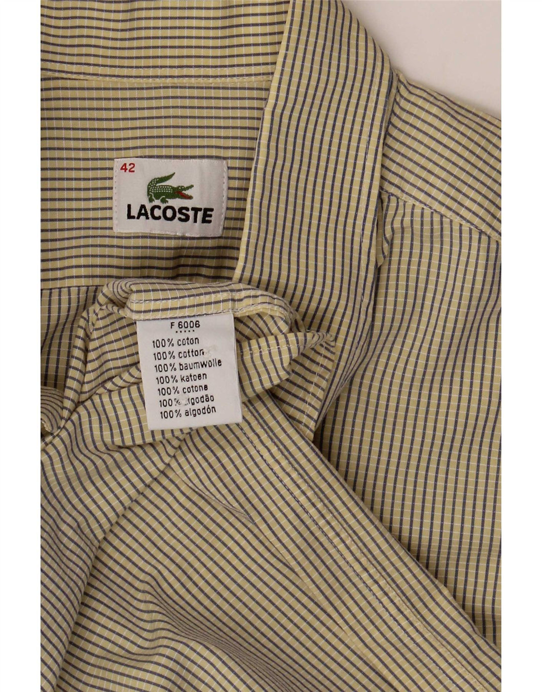 Camicia a maniche corte da uomo Lacoste taglia 42 in cotone a quadri gialli grandi
