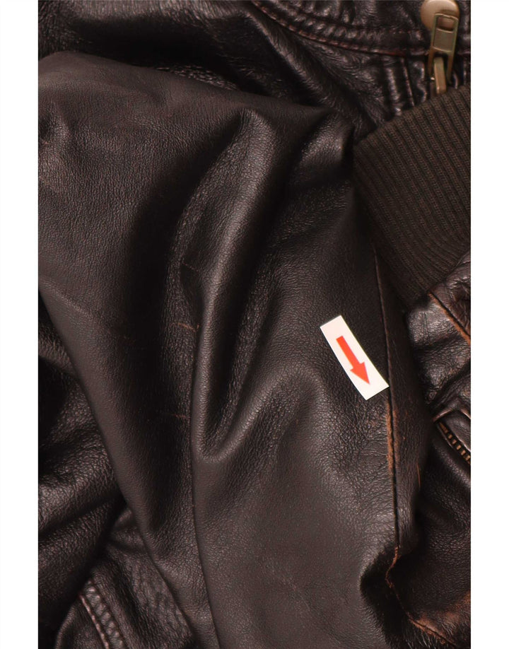 Giubbotto bomber in pelle vintage da uomo IT 52 XL Marrone retrò