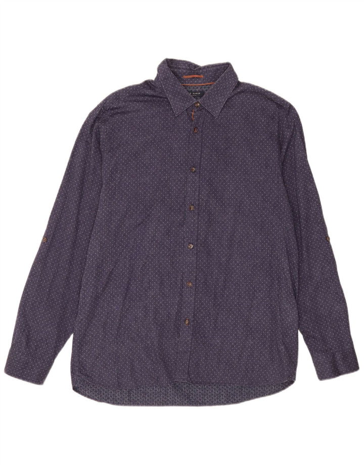 Camicia da uomo Ted Baker taglia 6 2XL cotone maculato blu navy