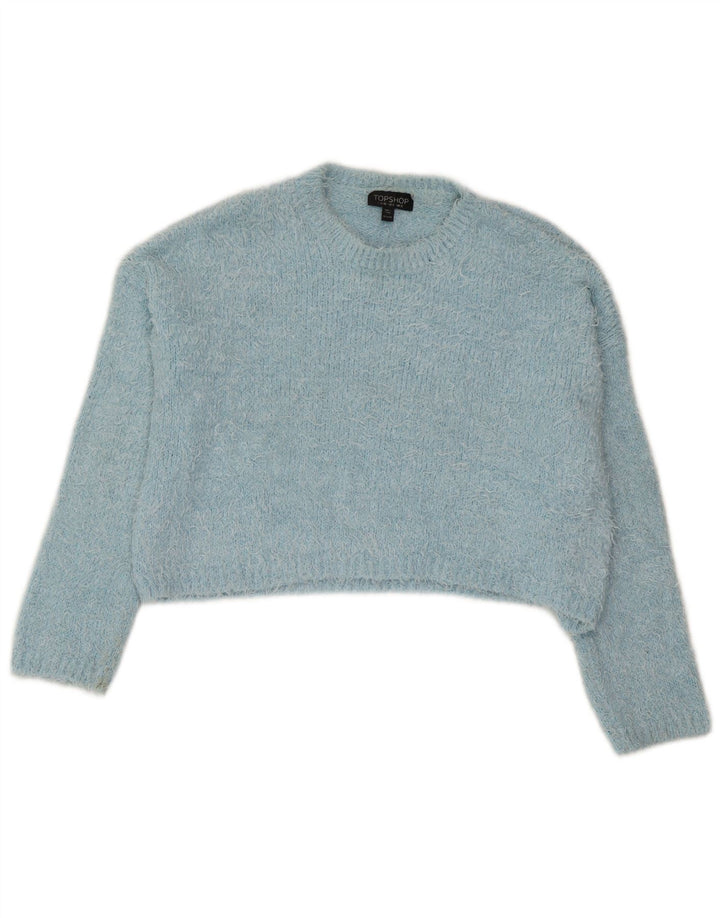 Maglione maglione girocollo corto da donna Topshop UK 12 poliestere blu medio
