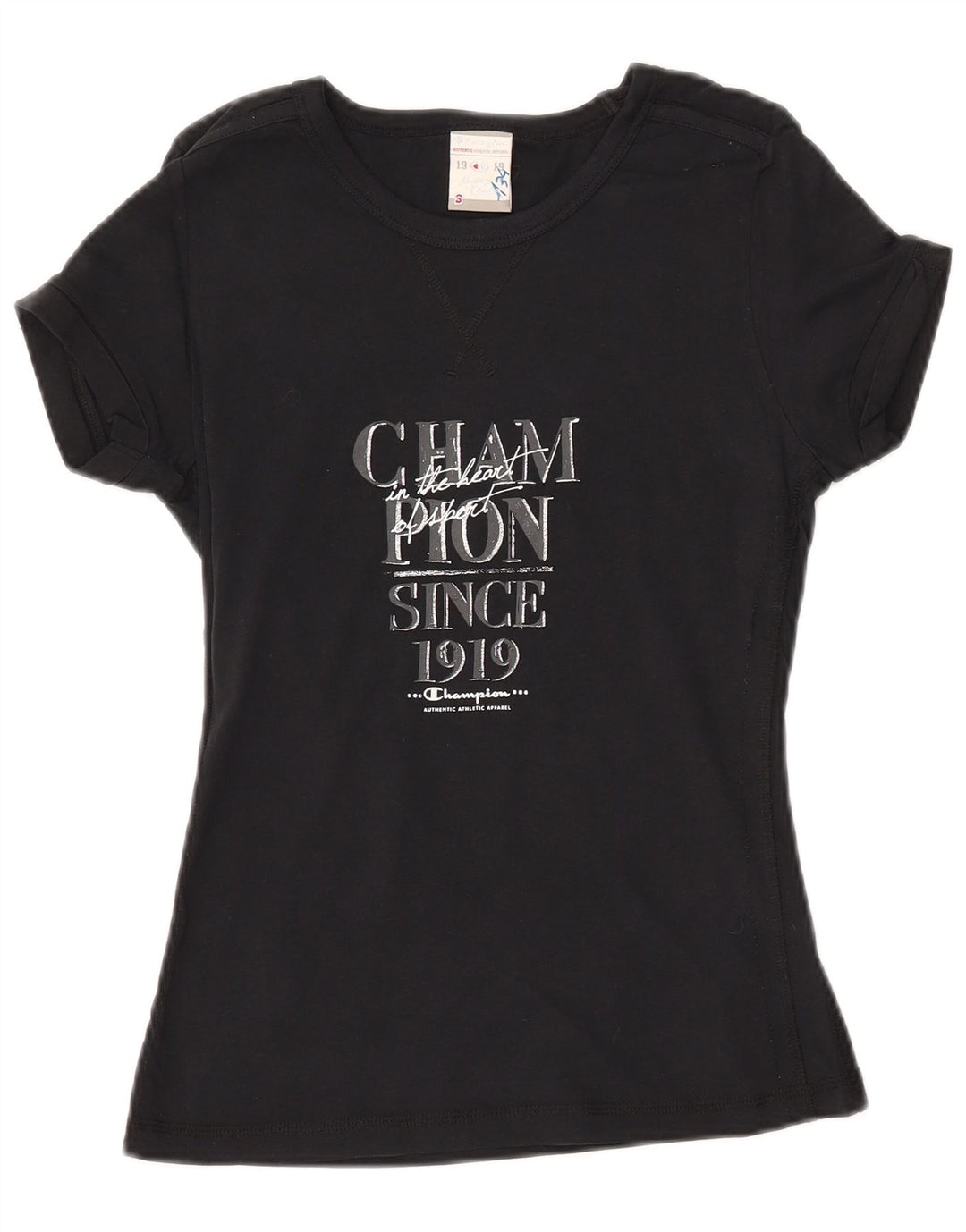 T-shirt grafica CHAMPION da donna Heritage Classics UK 10 piccola nera