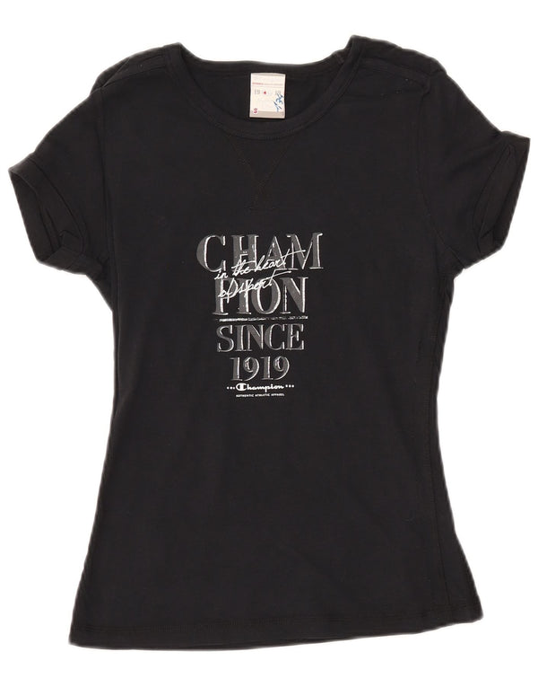 T-shirt grafica CHAMPION da donna Heritage Classics UK 10 piccola nera