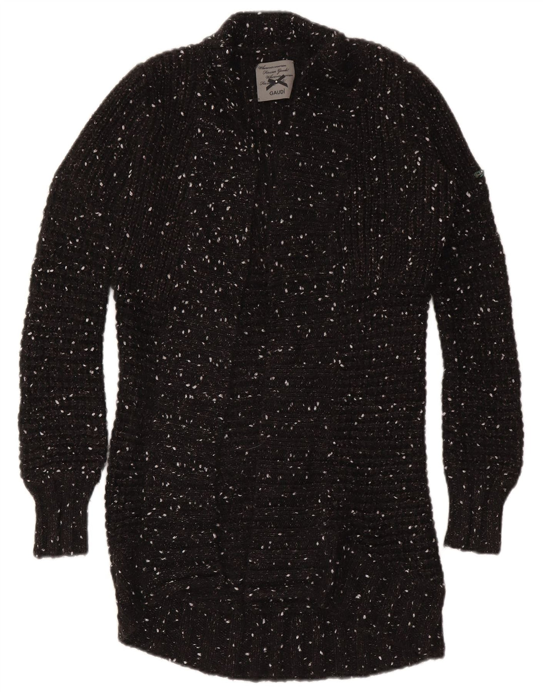 Maglione cardigan aperto a lunga linea da donna Gaudi UK 10 Piccolo nylon screziato nero