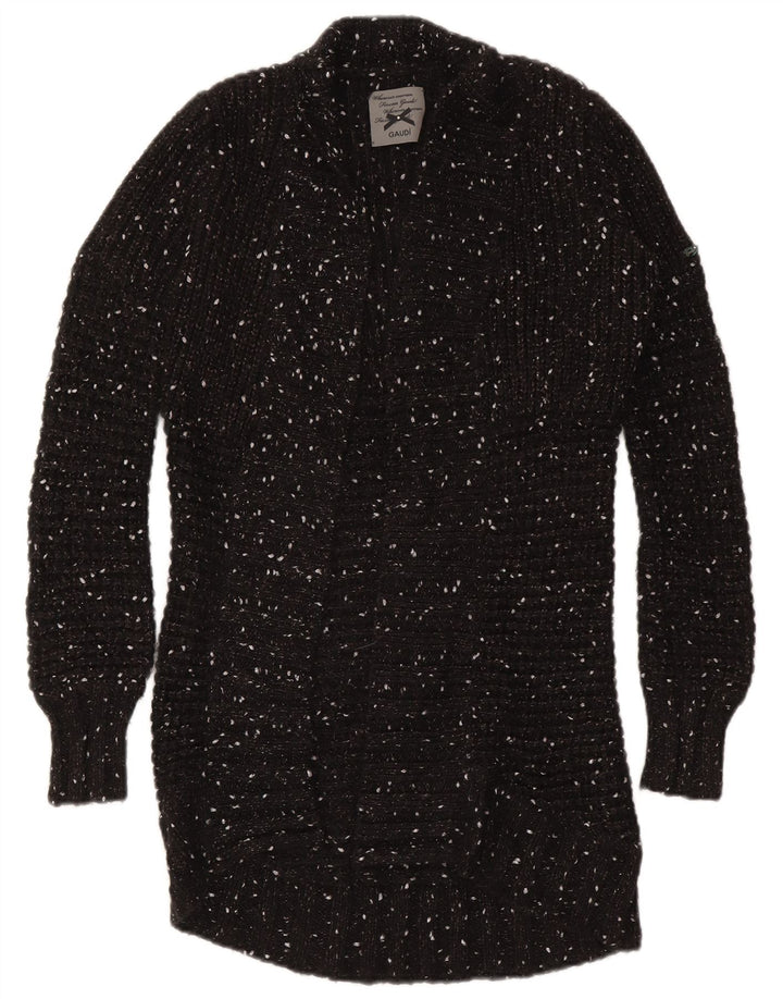 Maglione cardigan aperto a lunga linea da donna Gaudi UK 10 Piccolo nylon screziato nero