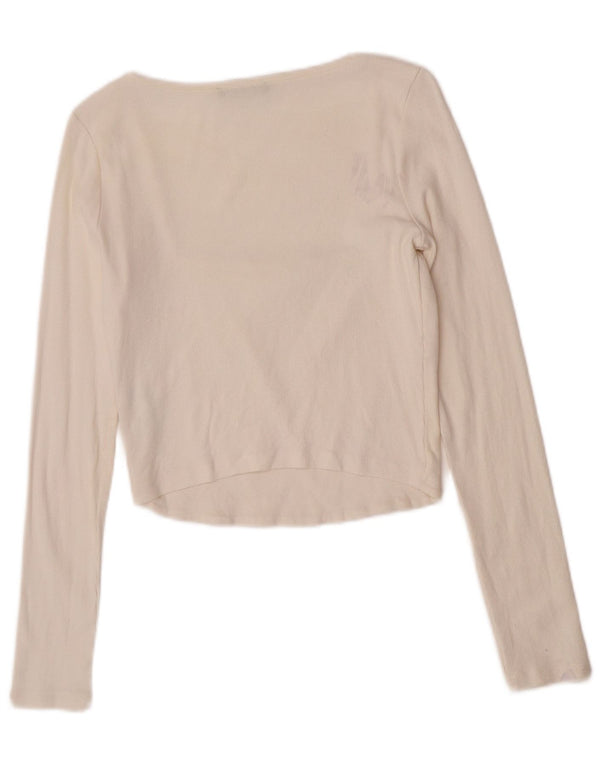 Top corto da donna Zara a maniche lunghe UK 14 grande cotone bianco sporco