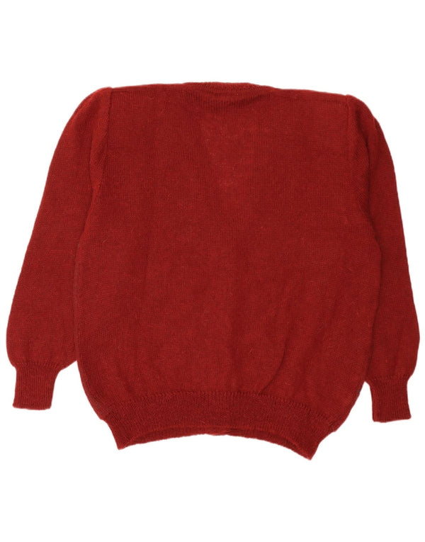 Maglione cardigan da donna vintage IT 50 XL Mohair floreale bordeaux