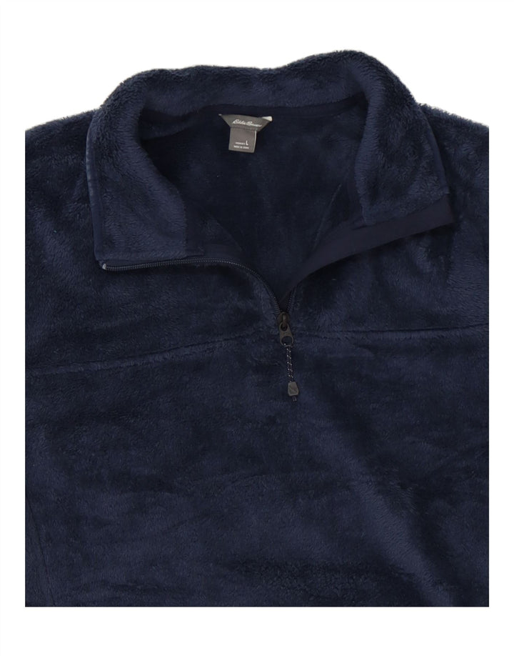 EDDIE BAUER Womens Zip Neck Fleece Jumper UK 16 Large Navy Blue Polyester Vintage Eddie Bauer and Second-Hand Eddie Bauer from Messina Hembry 