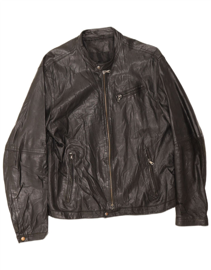 Giubbotto bomber in pelle da donna vintage UK 14 grande pelle nera
