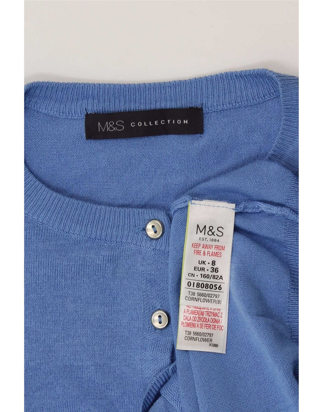 Maglione cardigan corto da donna Marks & Spencer UK 8 piccolo viscosa blu