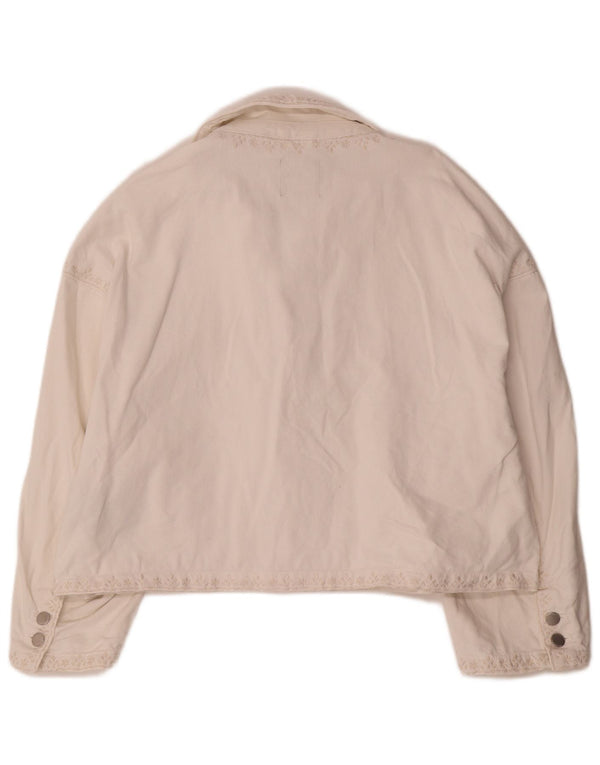 Giacca in denim da donna Zara UK 18 XL cotone floreale bianco