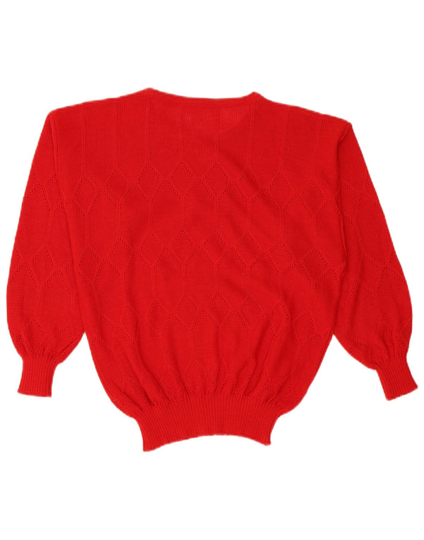 Maglione vintage da donna con scollo a barchetta UK 16 grande rosso in poliacrilico