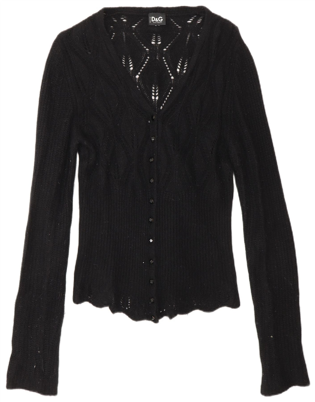 DOLCE & GABBANA Maglione cardigan da donna UK 8 Small Nero Poliammide