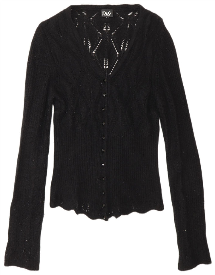 DOLCE & GABBANA Maglione cardigan da donna UK 8 Small Nero Poliammide