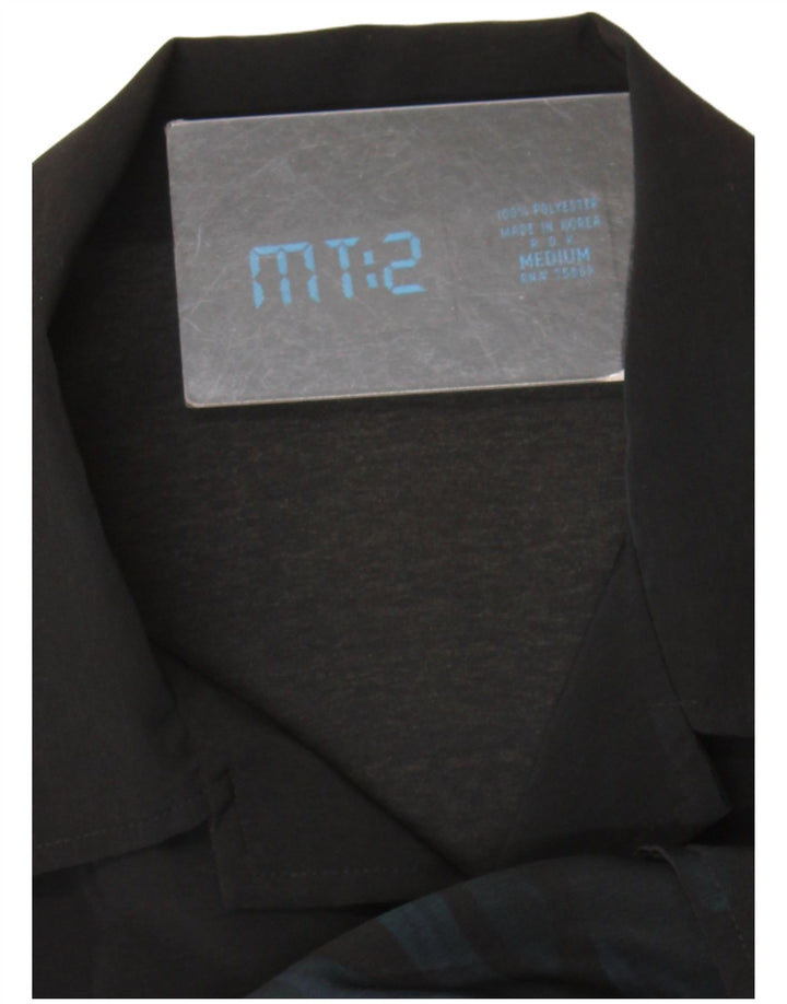 Camicia a maniche corte con motivo astratto vintage da uomo in poliestere nero medio