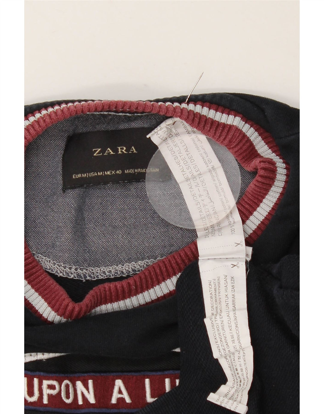Felpa grafica da uomo Zara in cotone medio blu navy