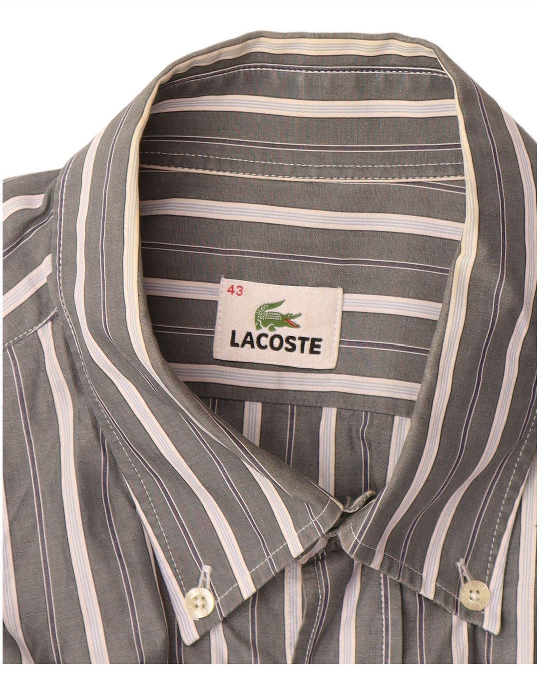 Camicia da uomo LACOSTE taglia 43 grande cotone a righe grigie