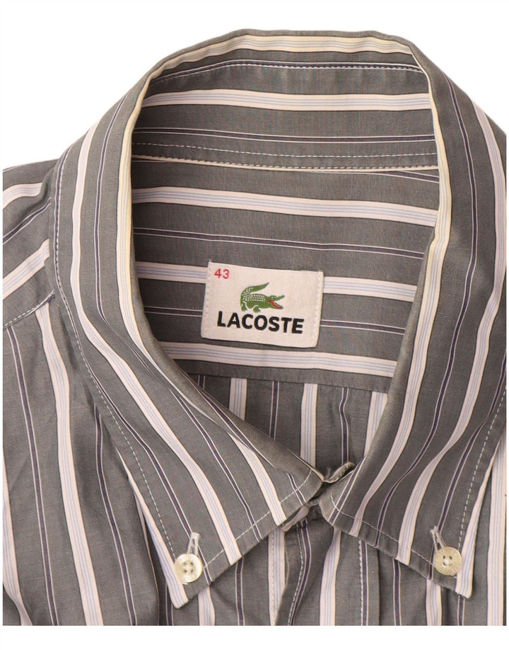 Camicia da uomo LACOSTE taglia 43 grande cotone a righe grigie