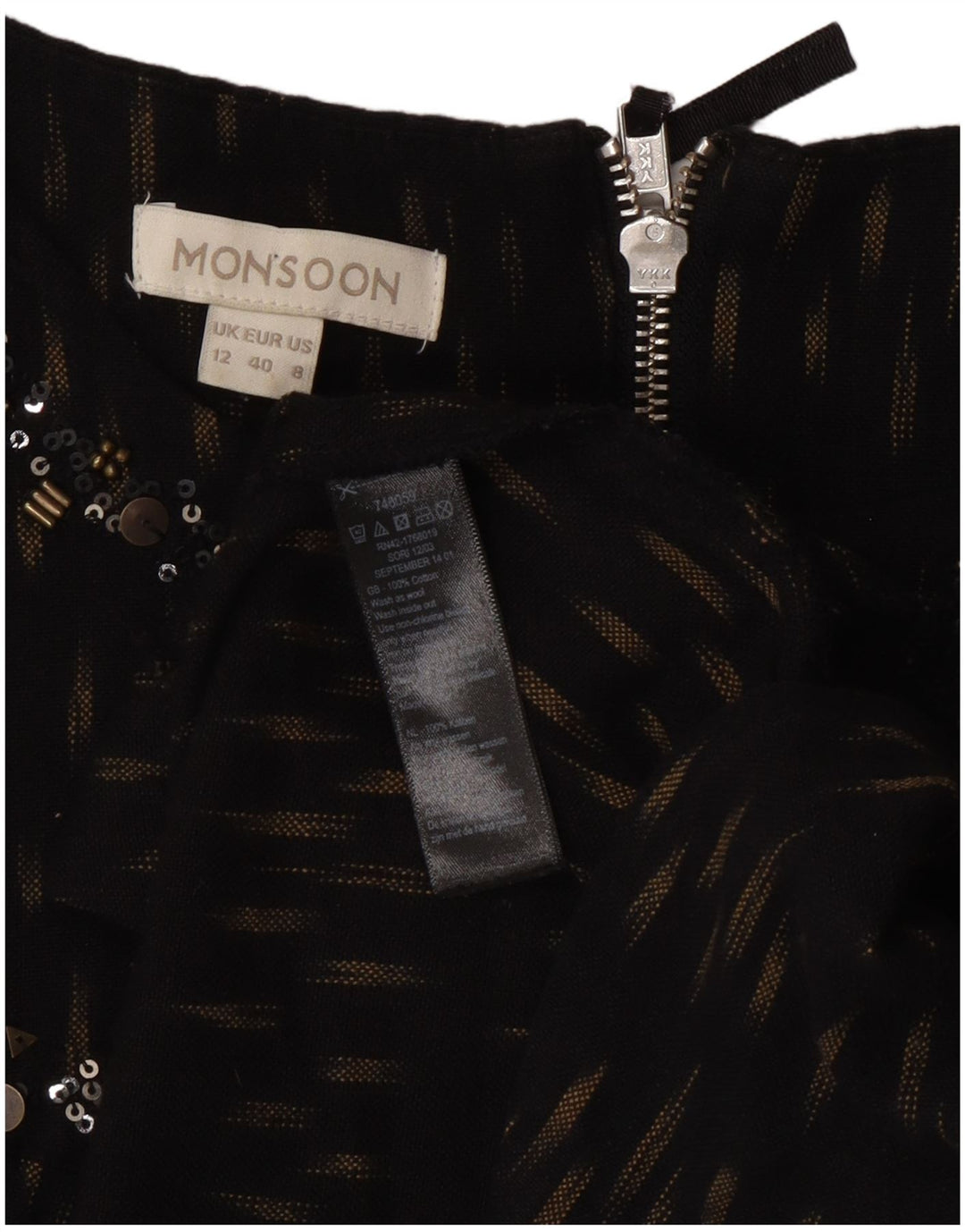 Abito a trapezio da donna Monsoon UK 12 Cotone maculato nero medio