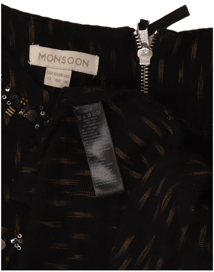 Abito a trapezio da donna Monsoon UK 12 Cotone maculato nero medio