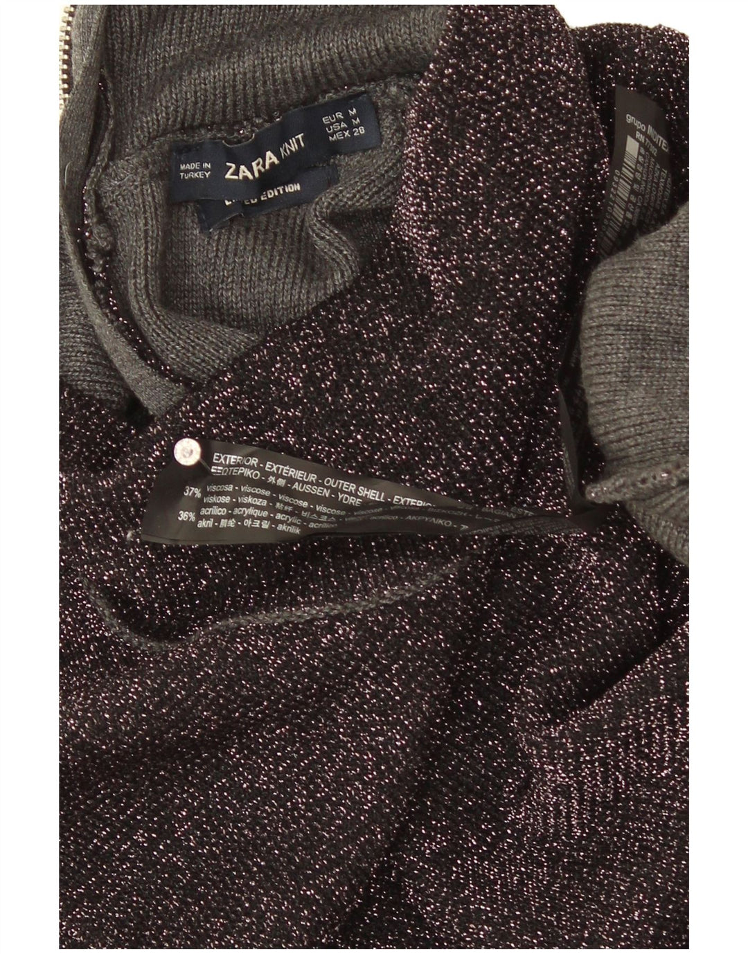 Maglione a collo alto da donna Zara UK 12 Viscosa screziata nera media