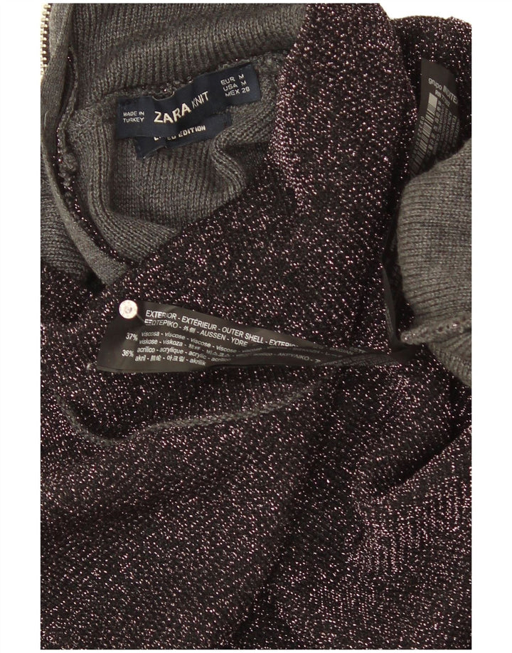 Maglione a collo alto da donna Zara UK 12 Viscosa screziata nera media
