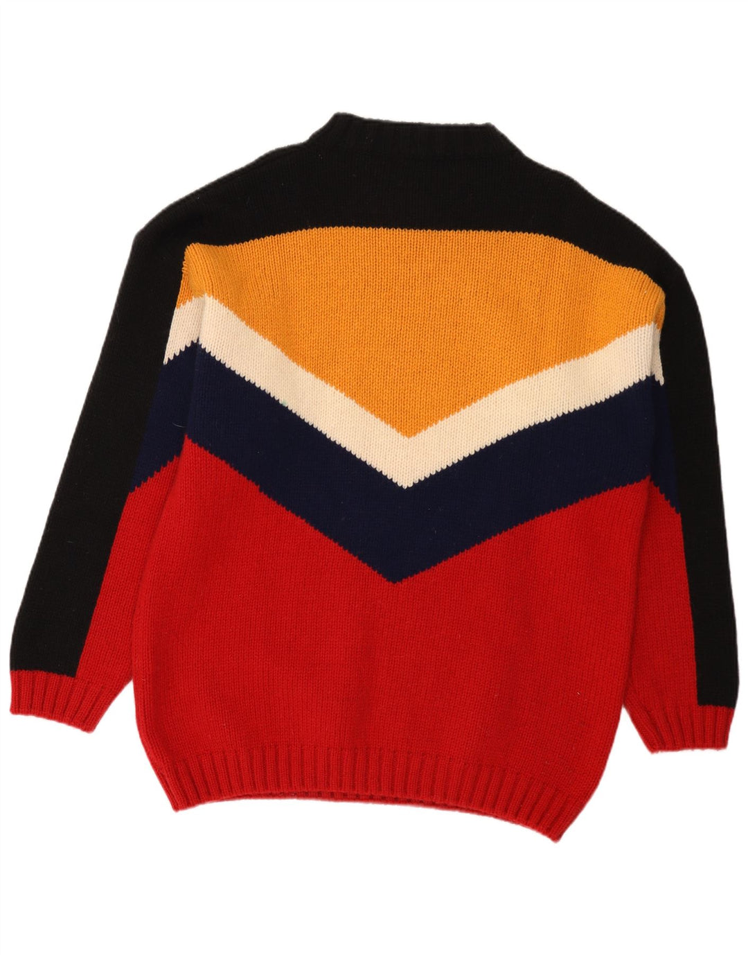 Maglione vintage da uomo con scollo a V, grande, in lana color block multicolore