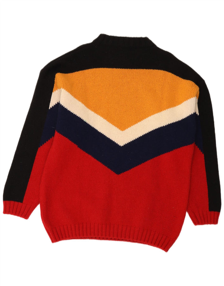 Maglione vintage da uomo con scollo a V, grande, in lana color block multicolore