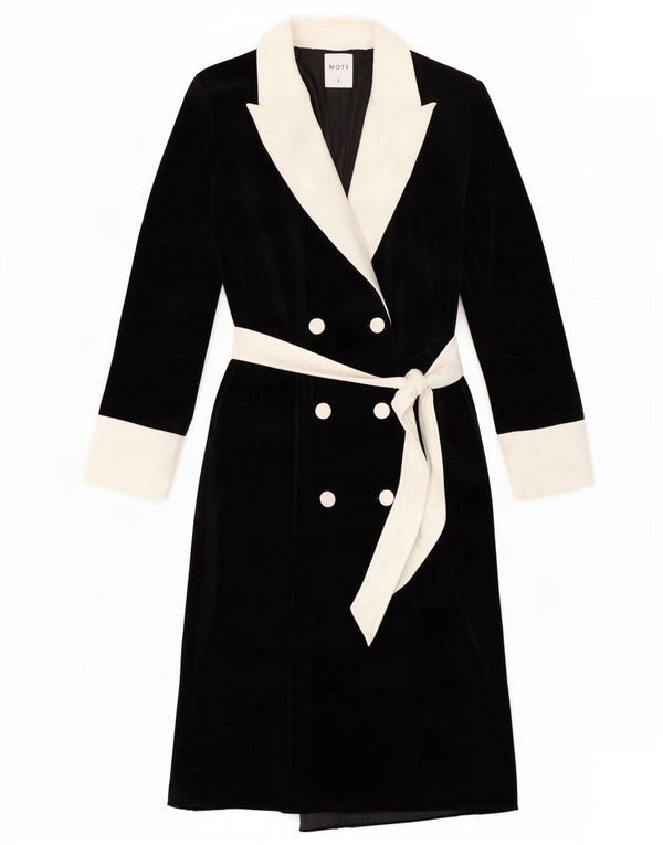Cappotto doppiopetto in velluto da donna Motf UK 10 Small Black Colourblock