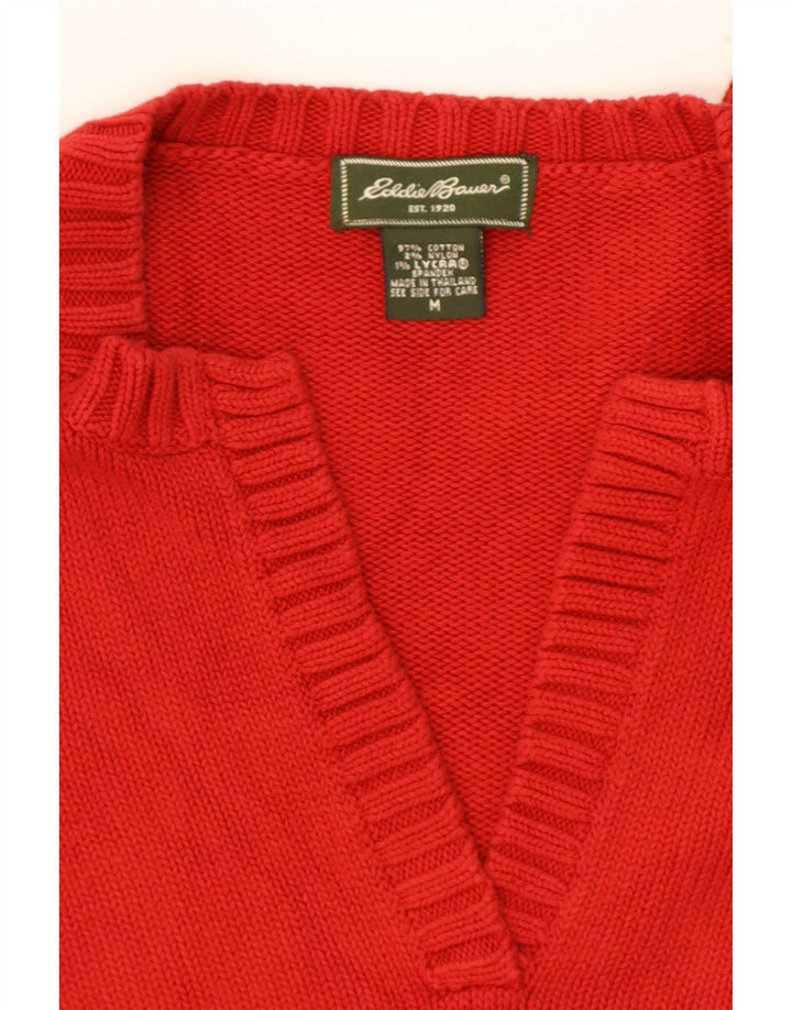 Maglione da donna con scollo a V Eddie Bauer UK 12 Cotone rosso medio